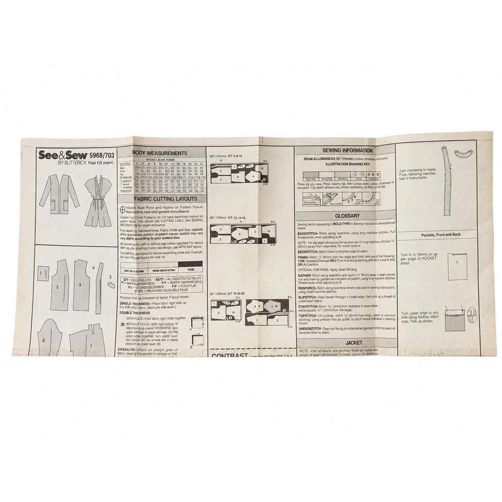 Vintage Butterick See & Sew 5968 Sewing Pattern Jacket Jumpsuit Sz 6-10 1992